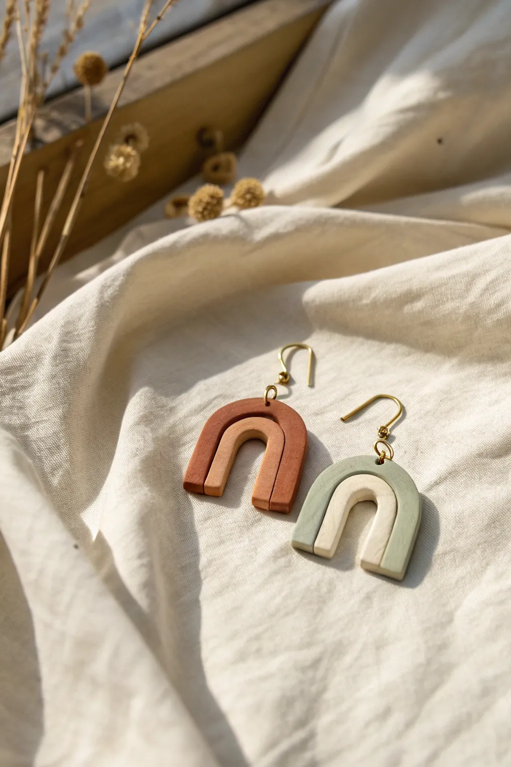 Everyday statement polymer clay earrings in two calm colorways, simple, light, and chic.