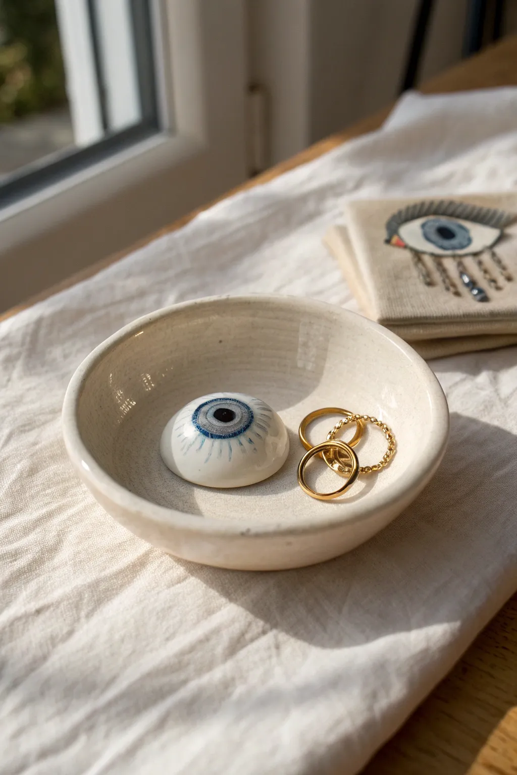 A watchful little eyeball dish, minimalist and glossy, perfect for rings and tiny treasures.