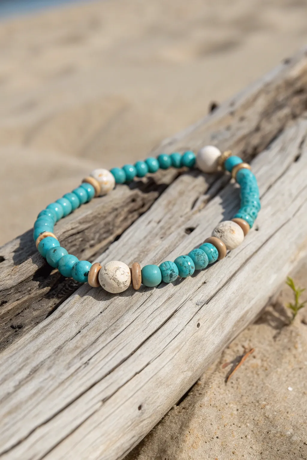 Turquoise marble bead mix bracelet with rustic heishi layers for an easy Western boho look