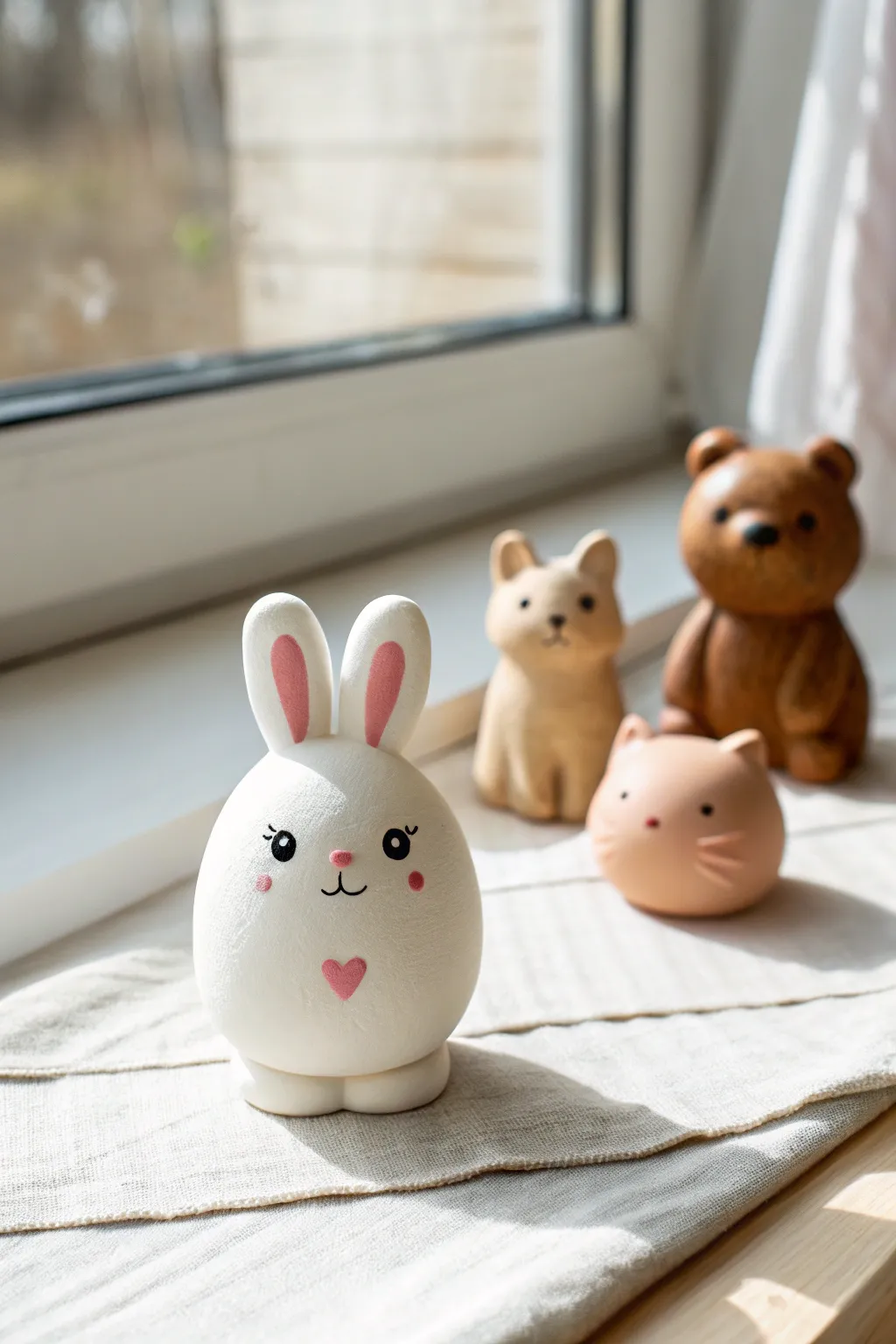 Sweet air dry clay animal minis with dot eyes and rosy cheeks, minimalist and boho-cute
