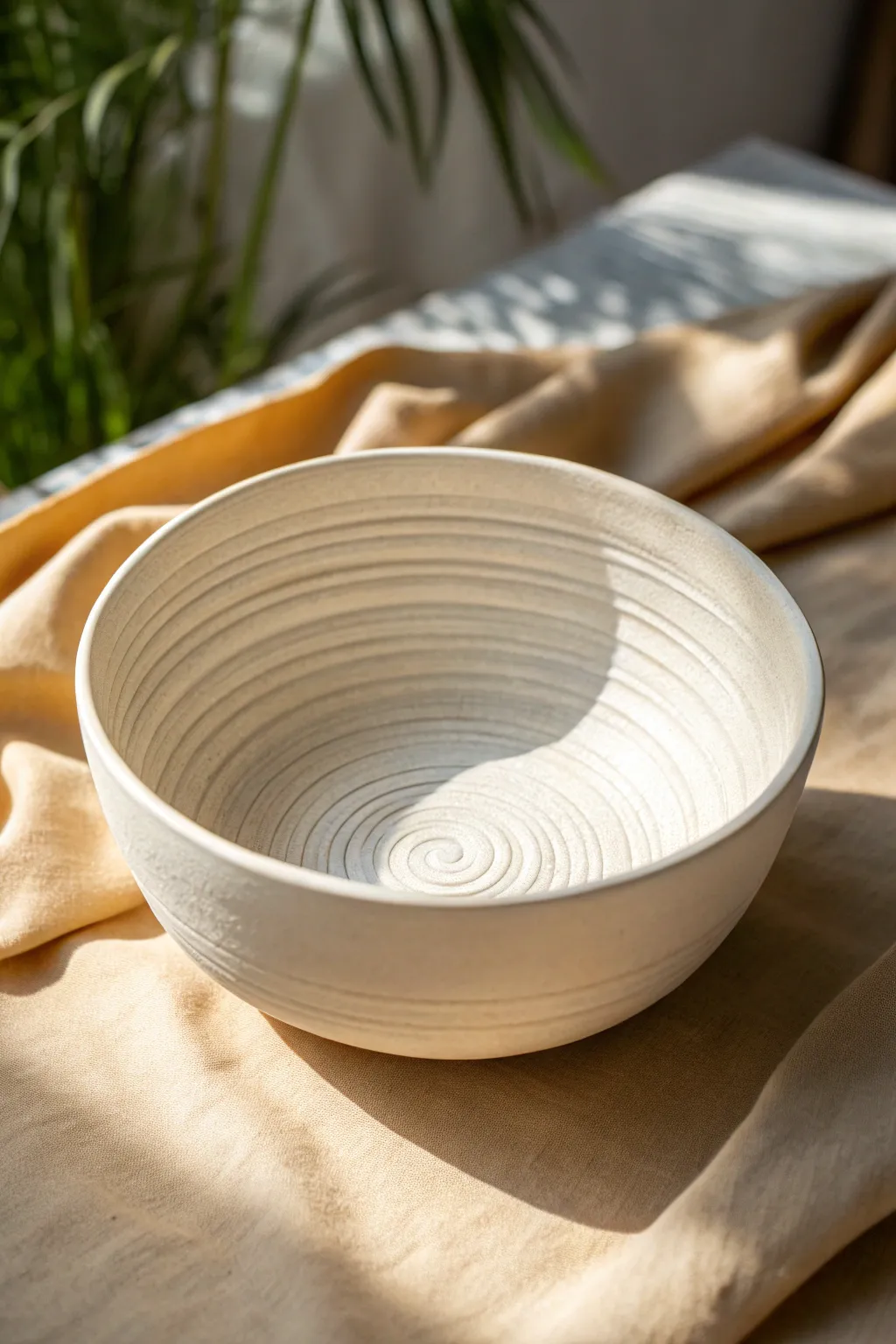 Smooth molded air dry clay bowl with a matte finish and subtle rings for minimalist charm