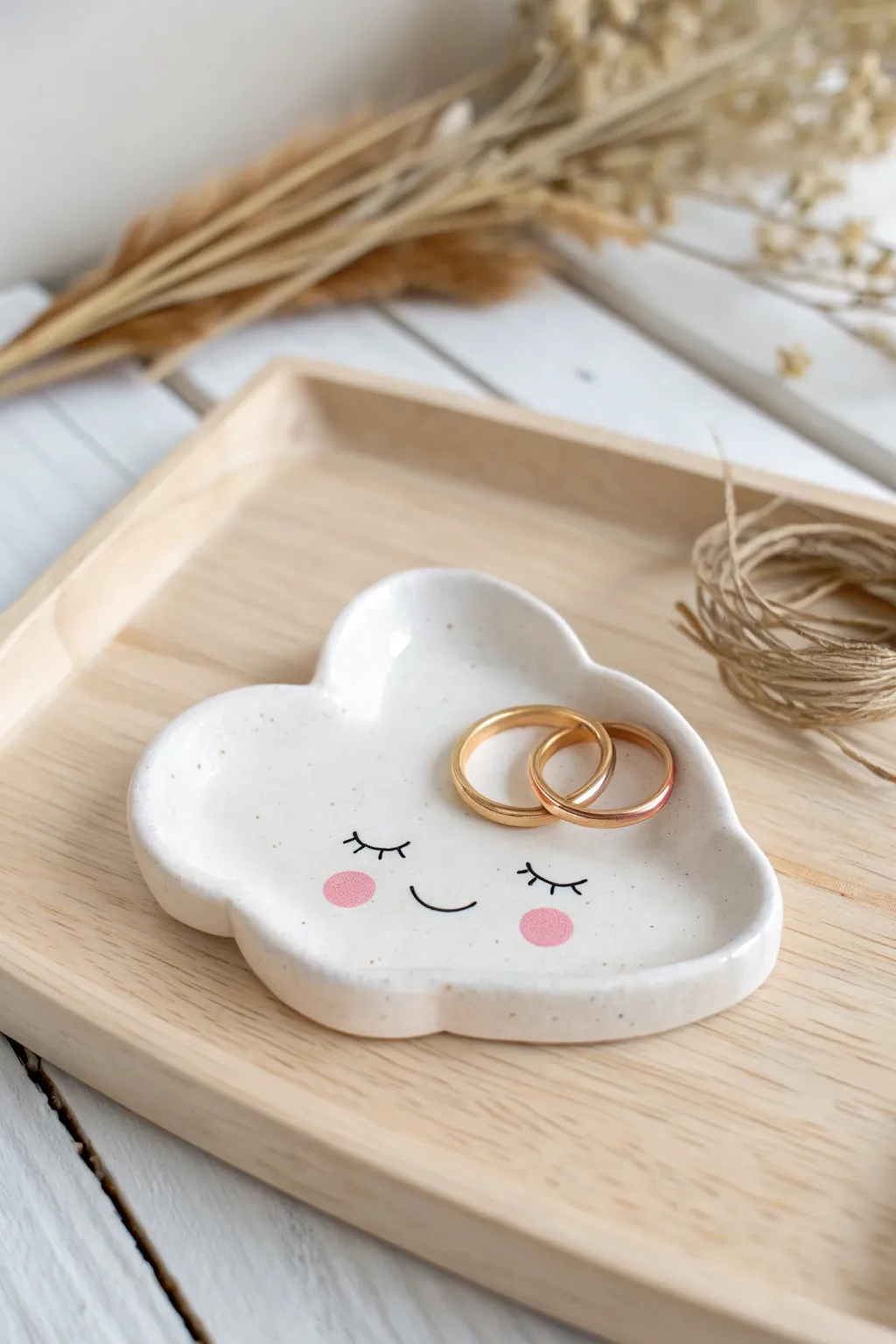 Sweet mini cloud ring holder in soft pastels, a simple air-dry clay idea with cozy minimal vibes.