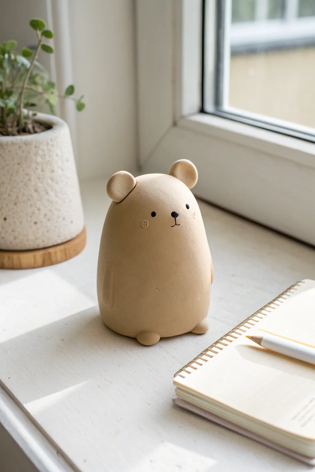 Easy cute clay idea: a smooth blob bear desk buddy in soft beige, minimal and cozy.