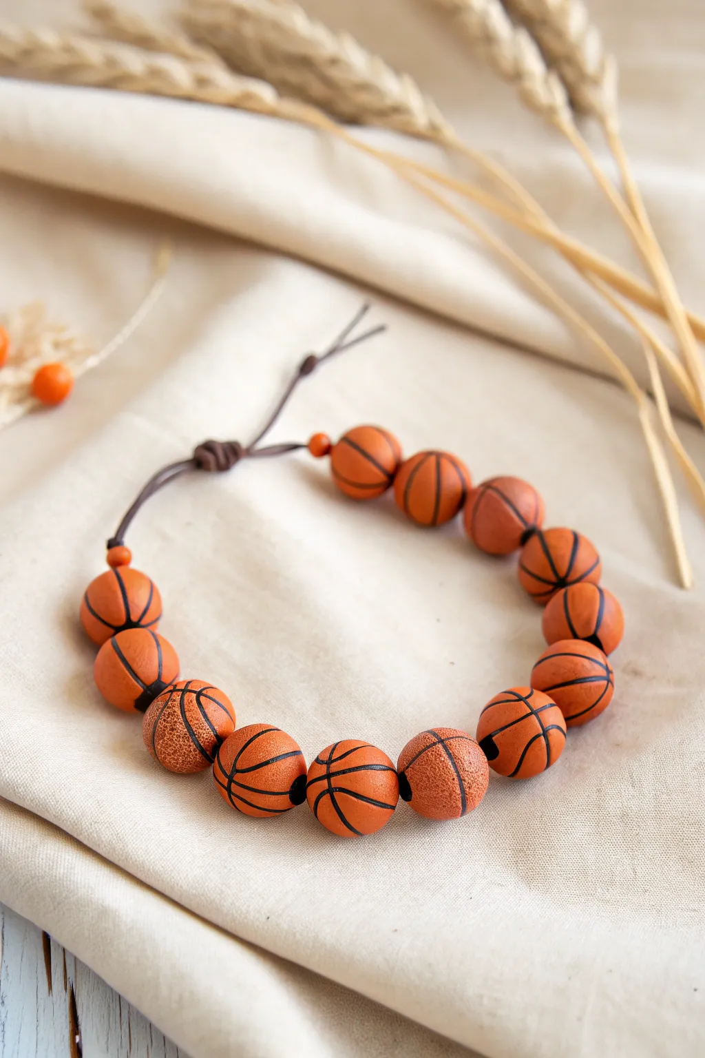 Minimalist bracelet of tiny handmade basketball clay beads, Scandinavian boho jewelry inspiration.