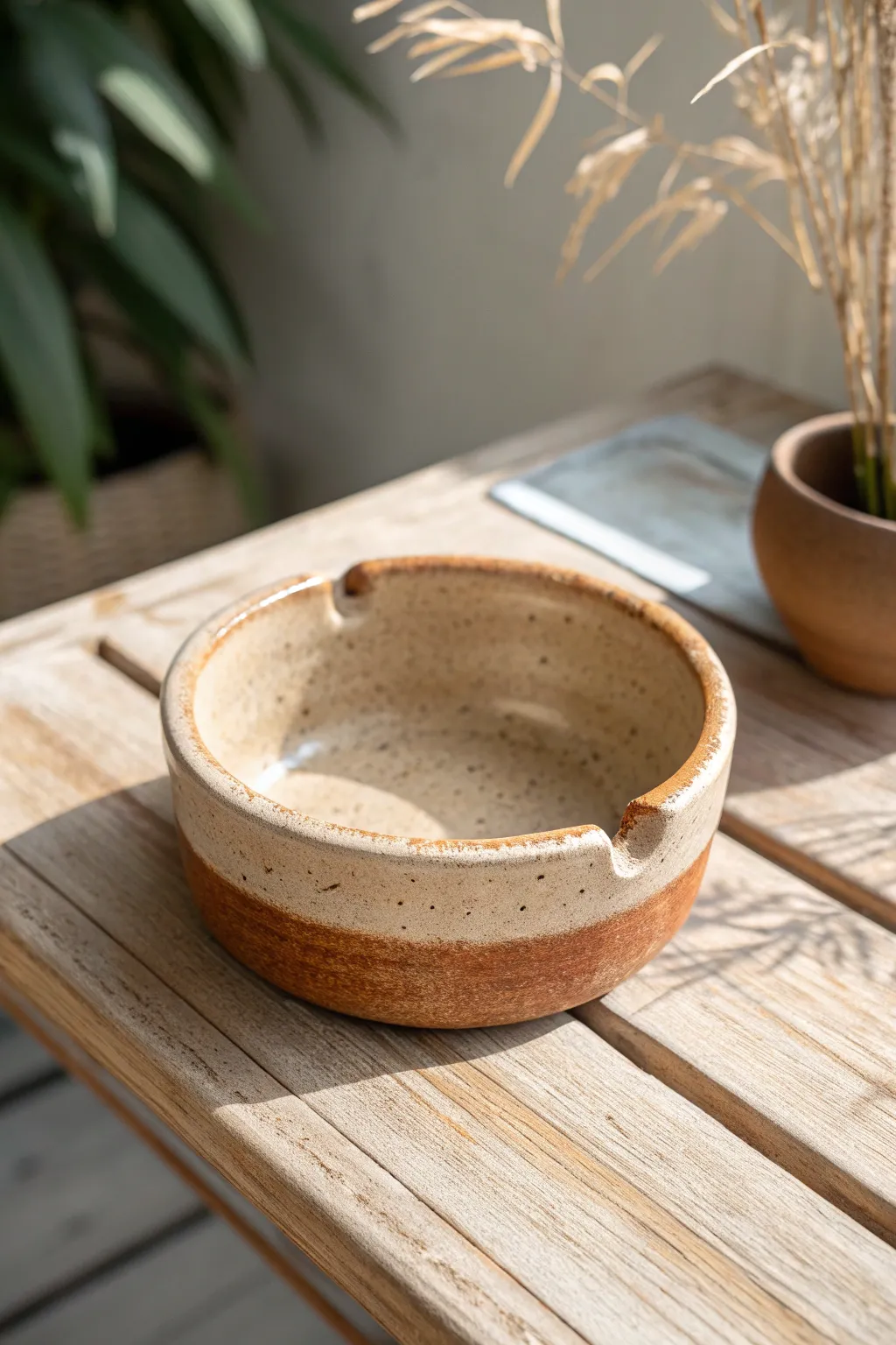Deep bowl ashtray in earthy glaze, wide mouth and rim rests for a cleaner, easier empty-out.