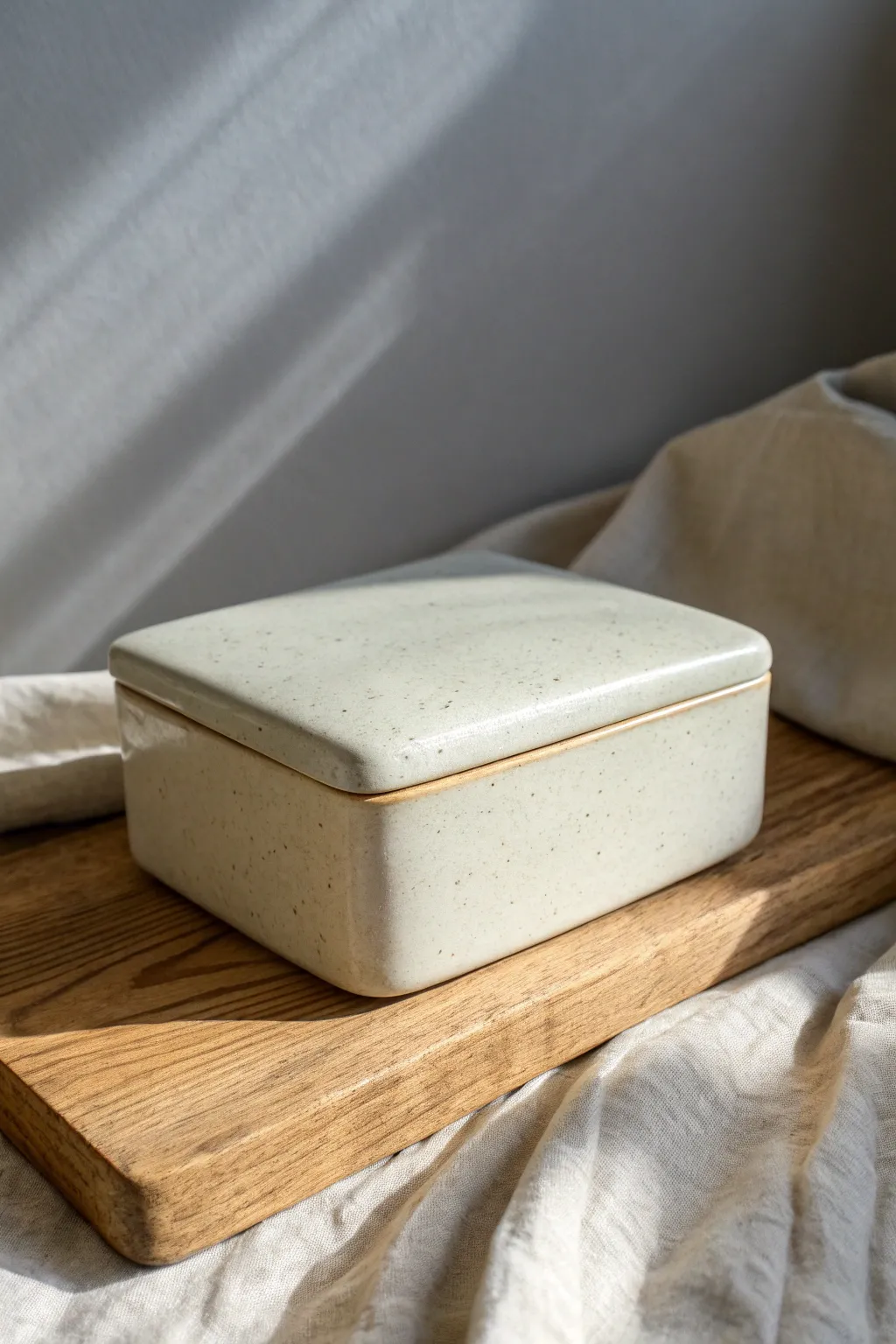 Rectangular beveled keepsake box with smooth matte finish and glossy liner glaze, ready to gift.