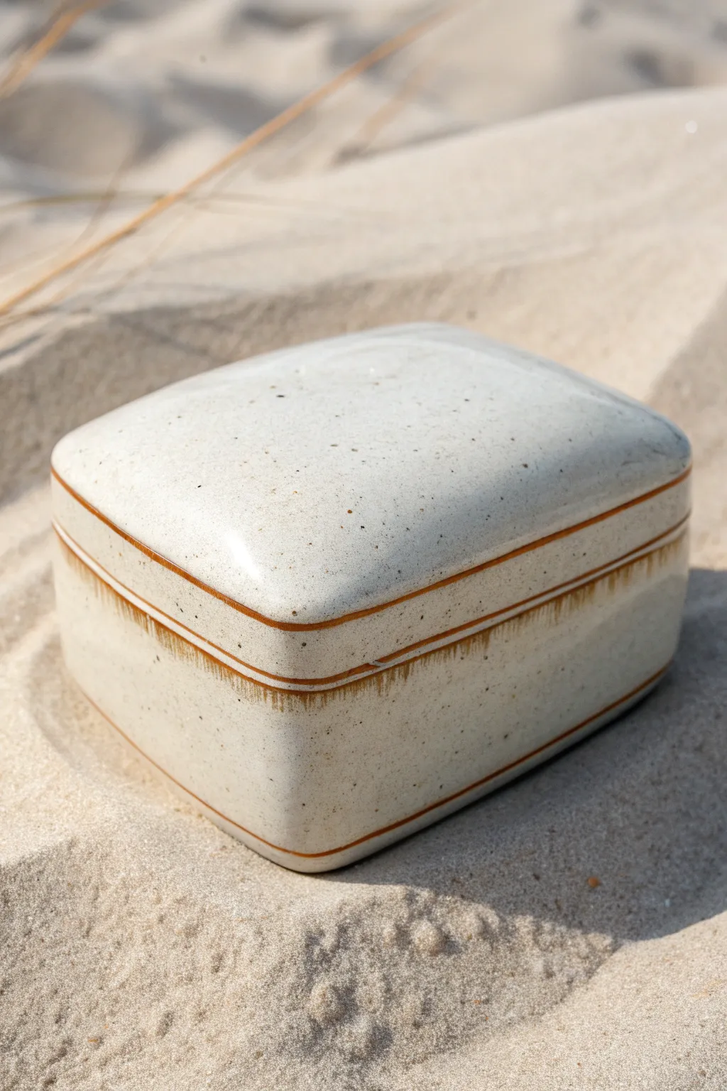 Soft-edge ceramic pillow box with lid, satin off-white glaze and cozy pebble-like curves