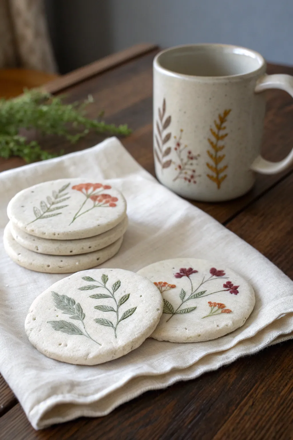 Minimalist pressed-flower clay coasters that add cozy Scandinavian-boho charm to your table
