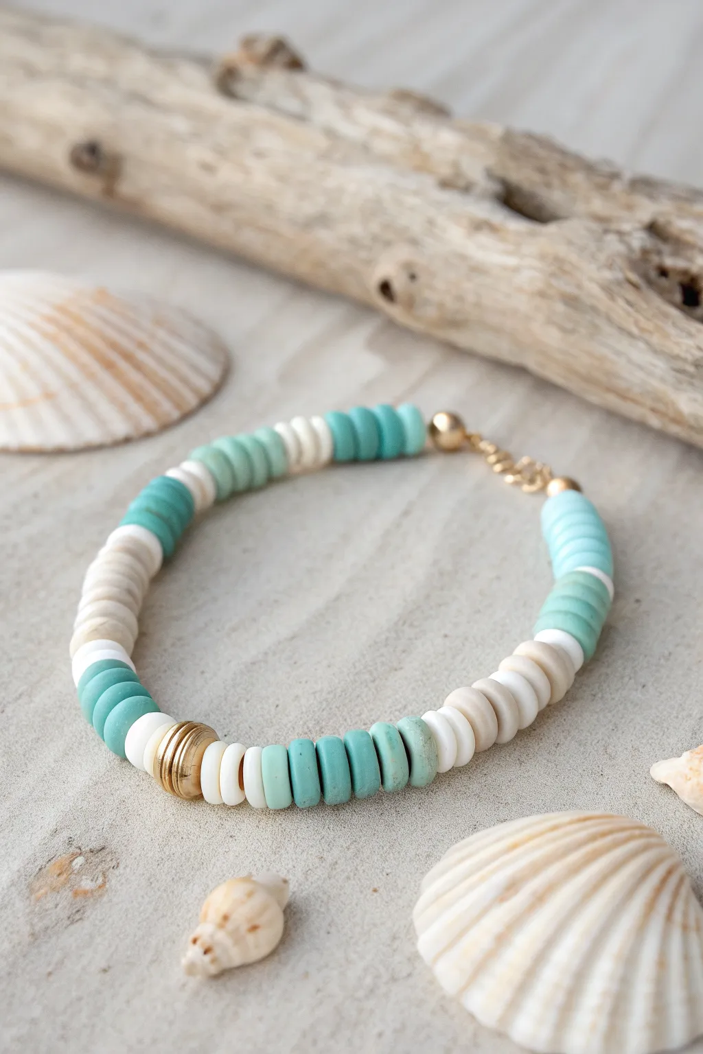 Ocean pastel gradient clay disc bracelet with soft coastal accents for an airy summer look