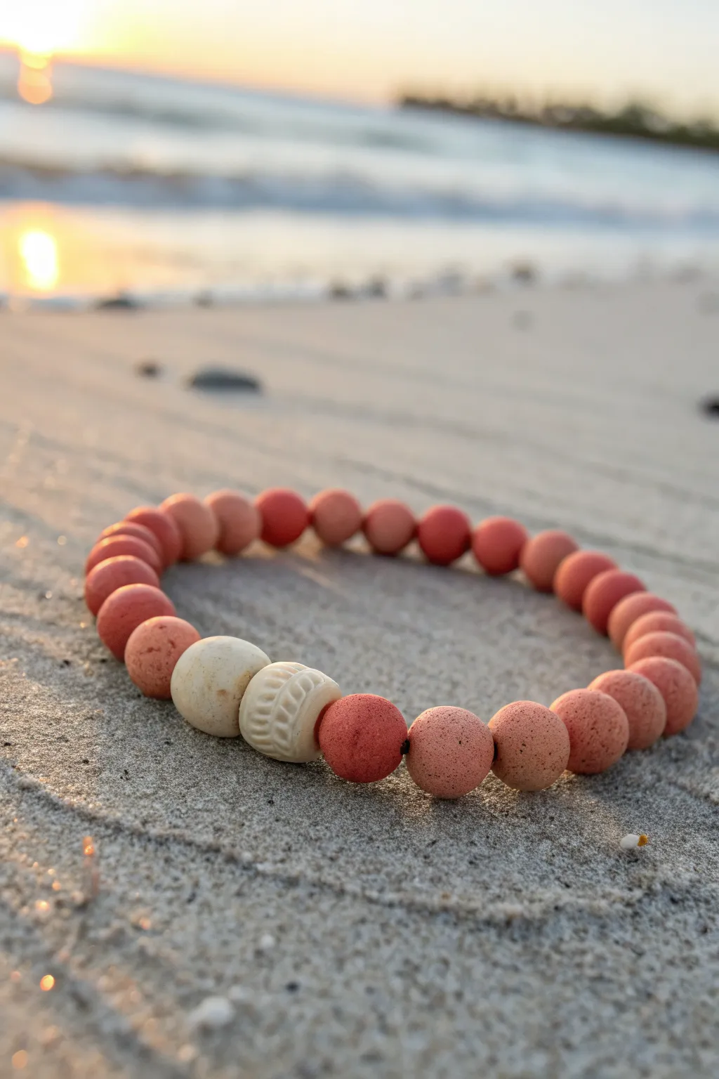 Sunset coral and peach clay bead bracelet, perfect for effortless summer beach vibes.