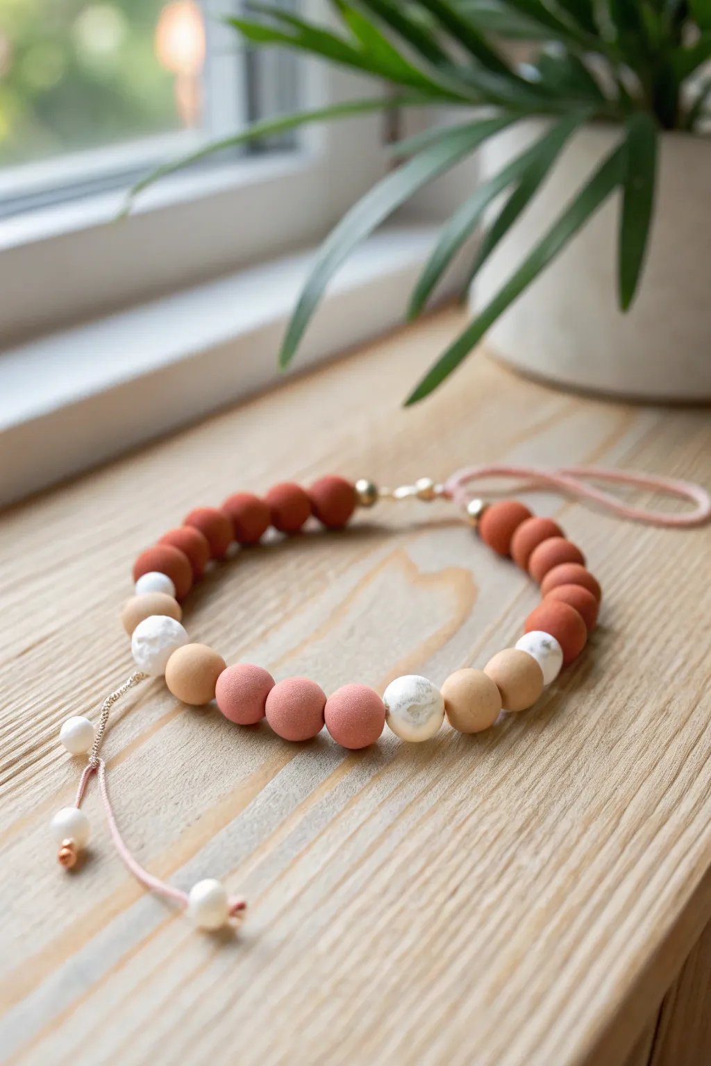 Color-block clay bead bracelet with simple pearl spacers for an elegant handmade look