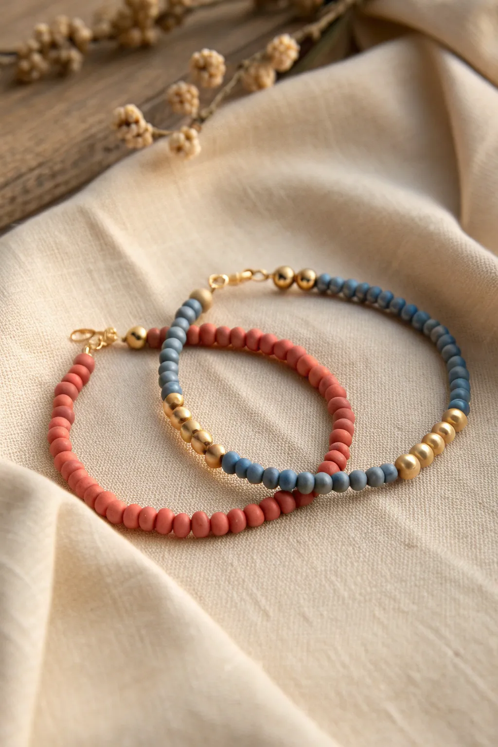 Half-and-half bestie bracelets with swapped bold colors for a clean, modern match.
