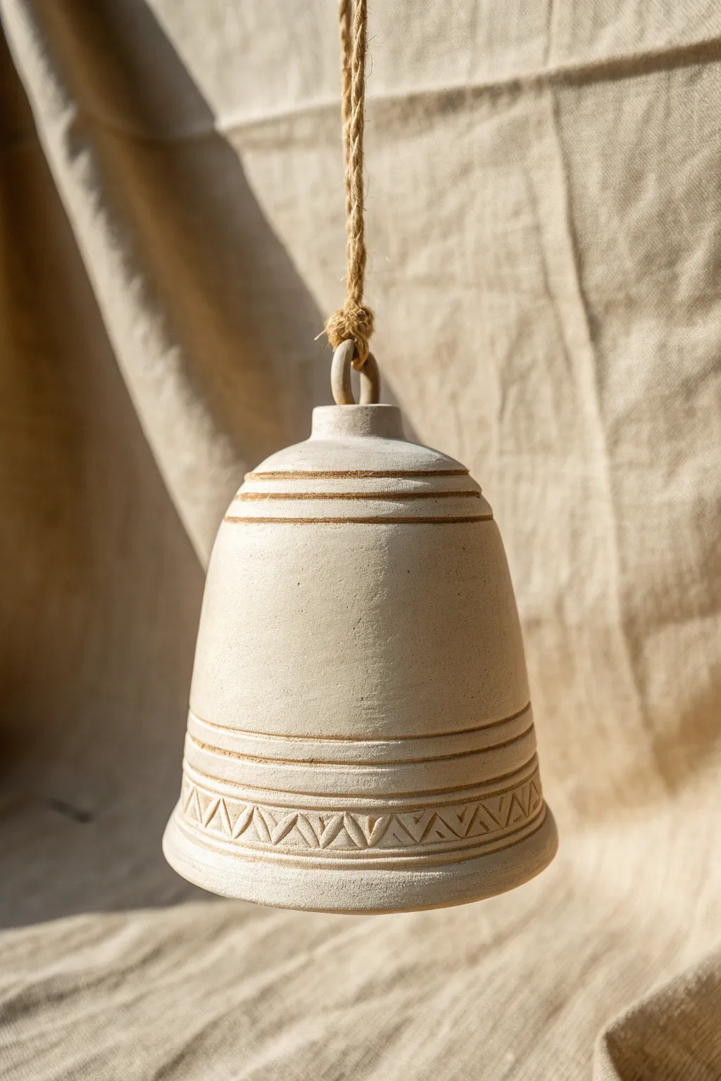 Slab-built cylinder bell with subtle stripes and a soft matte finish, simple and serene