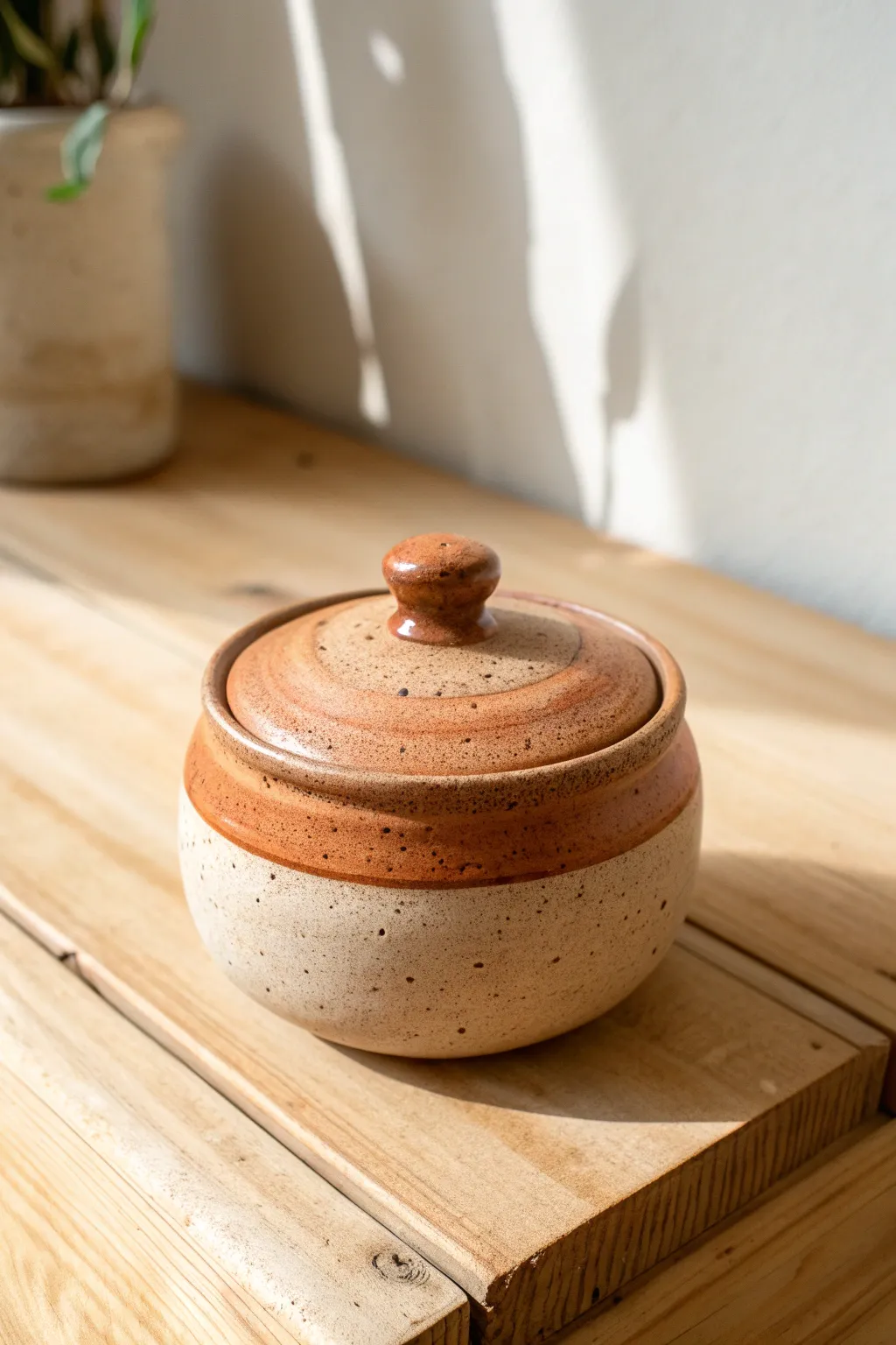 Charming pinch-and-coil trinket box with an organic rim in warm earthy tones