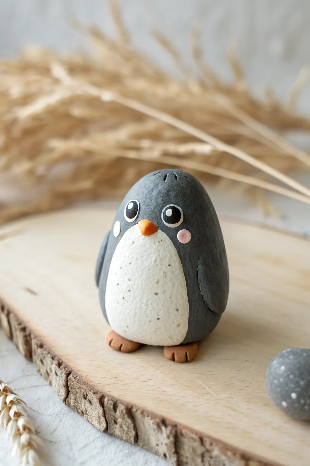 Sweet little clay penguin with tiny wings, a simple kids craft that looks charming on any shelf