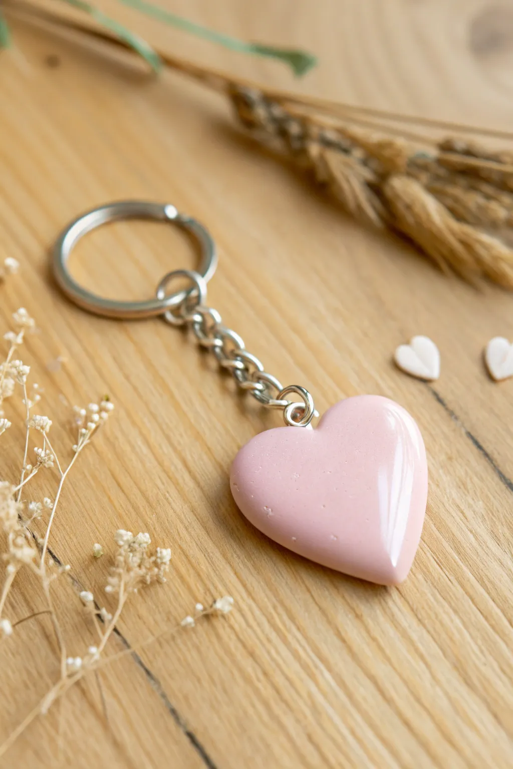Pastel clay heart keychain with glossy finish—minimal, handmade charm for everyday keys.