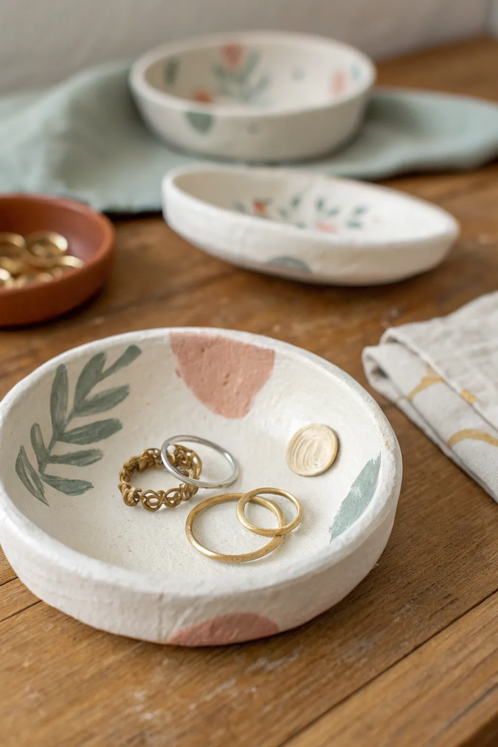 Easy trinket dish kit idea: simple clay shapes with minimal accents for rings and coins