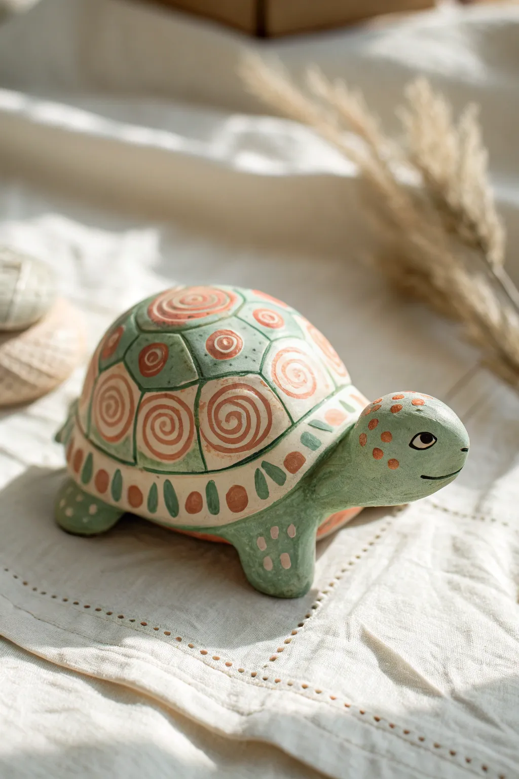 Easy palm-sized clay turtle with a spiral shell—cheerful, kid-friendly and Pinterest-pretty.