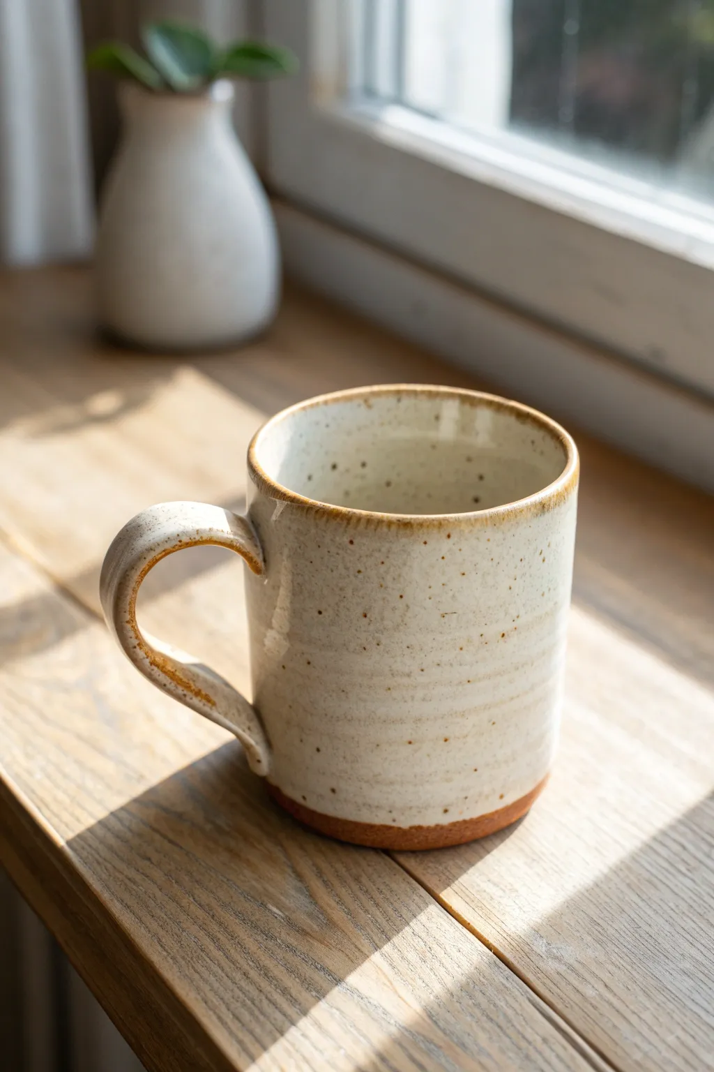 Simple slab strap handle with clean lines and matte glaze for an effortlessly modern mug.
