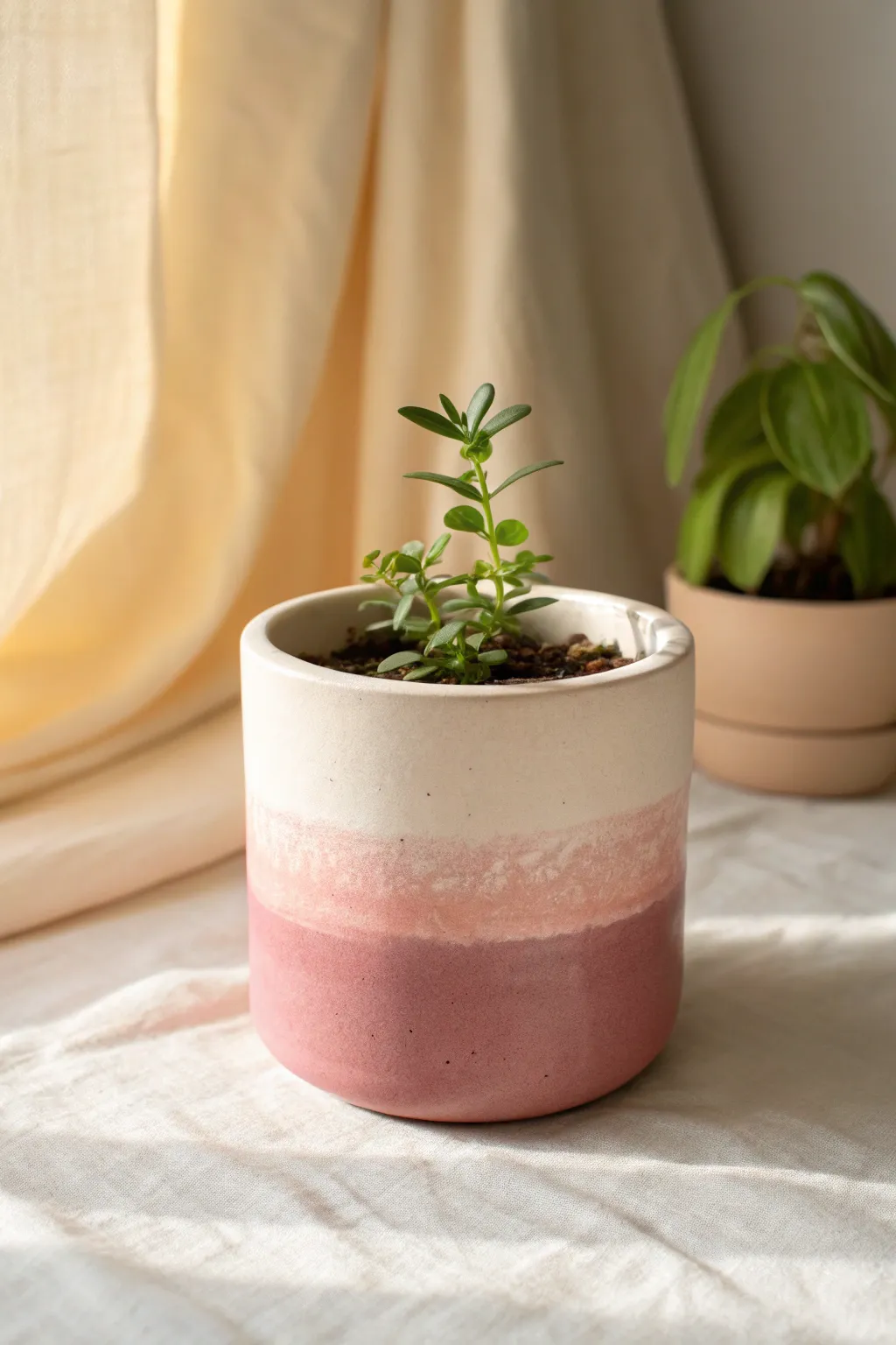 Soft blush-to-rose ombre pot that adds calm, feminine warmth to any minimalist shelf