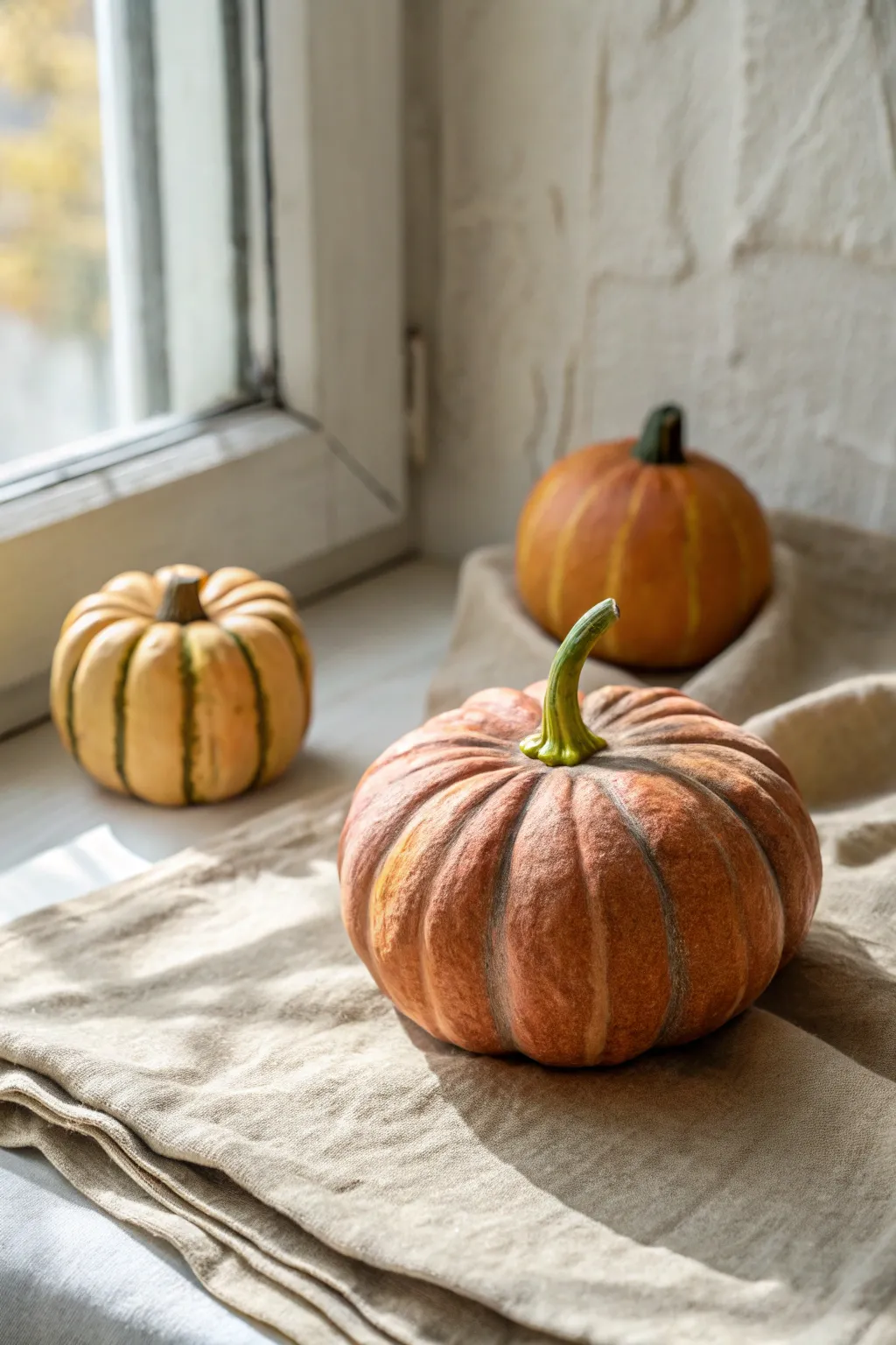 Realistic clay pumpkin shading with soft gradients, perfect for cozy minimalist fall decor.