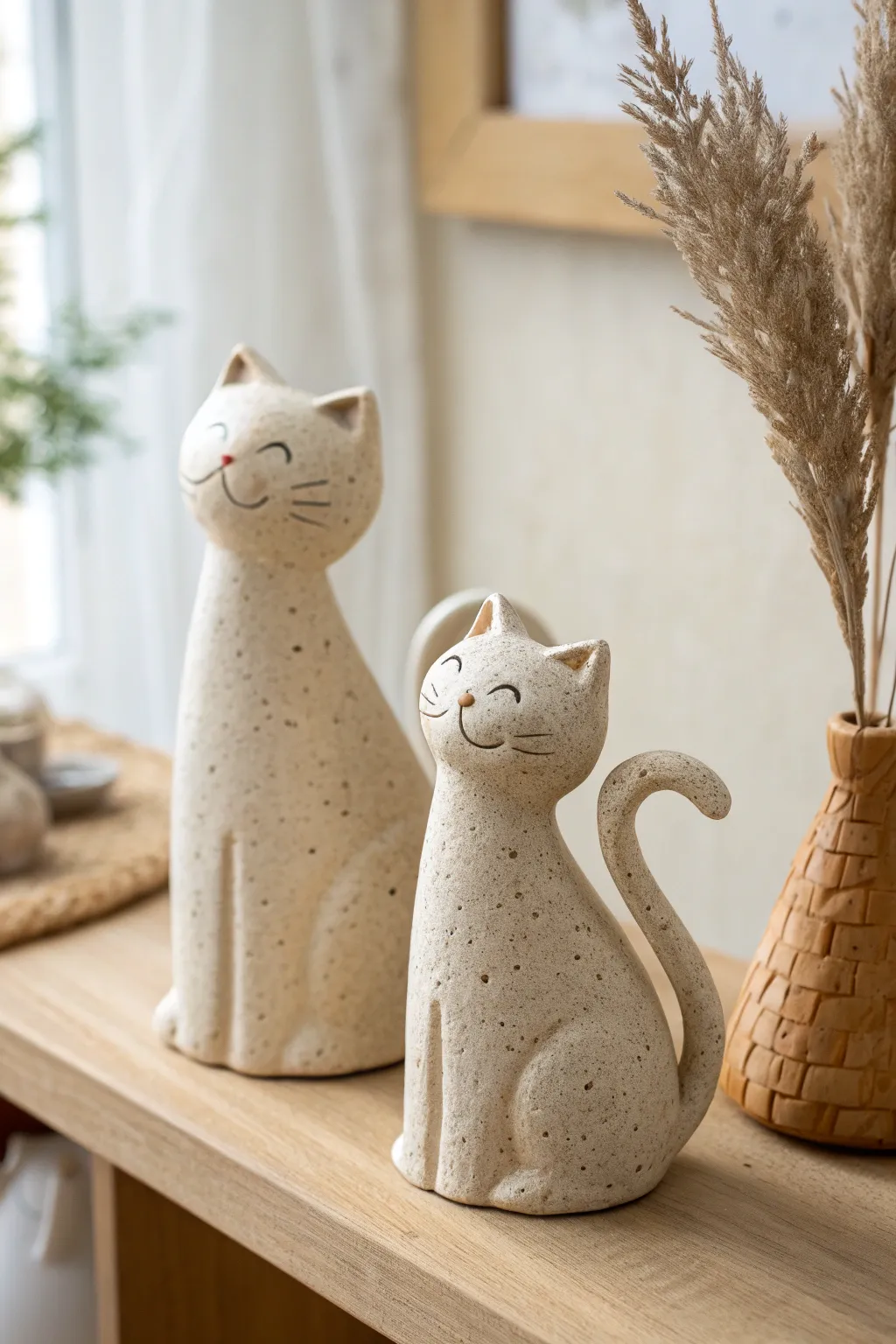 Simple sitting clay cats in minimalist Scandinavian style, perfect beginner sculpting inspiration
