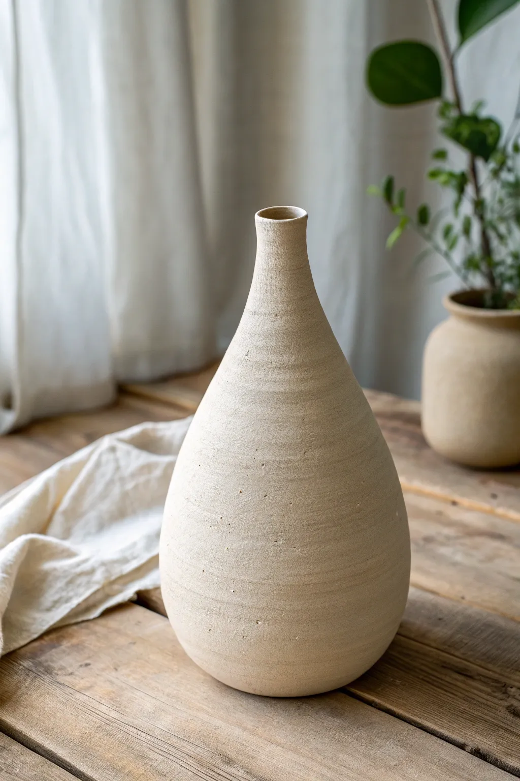 Teardrop cone-joined slab vase with soft curves and a calm matte finish, minimal yet handmade.