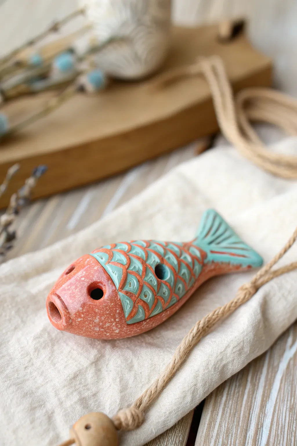Easy fish clay whistle with stamped scales and cheerful glaze, a simple handmade charm.