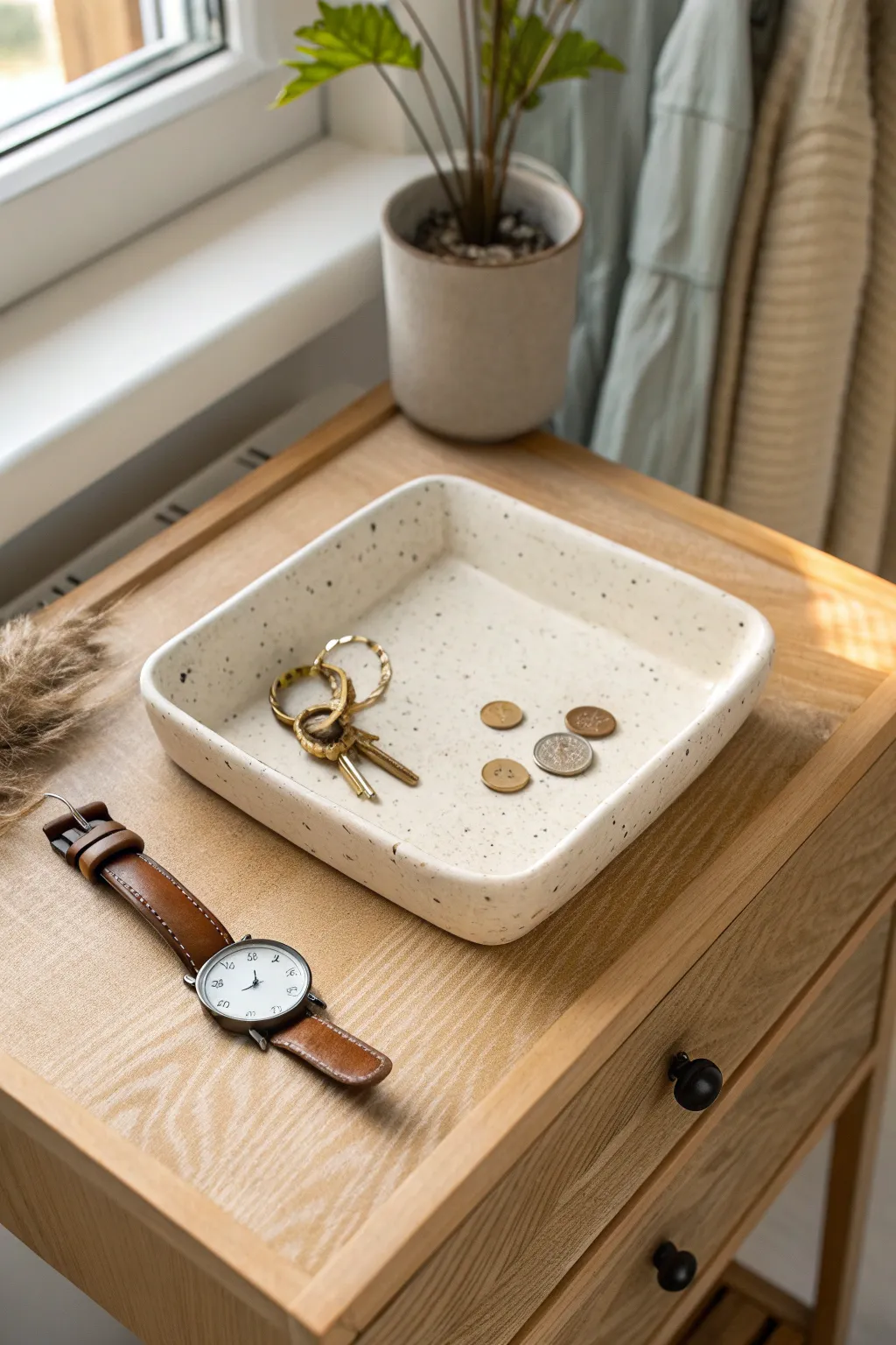 Simple slab catchall tray with folded corners, perfect for keys and jewelry on your nightstand