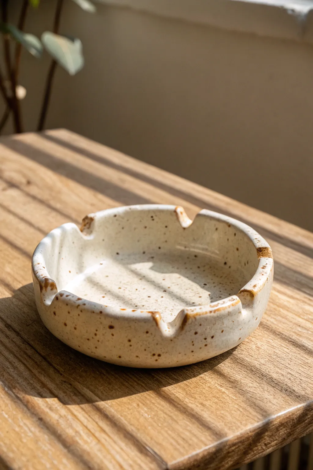 Creamy speckled wavy rim blob ashtray with 3 notches, minimalist and beautifully handmade