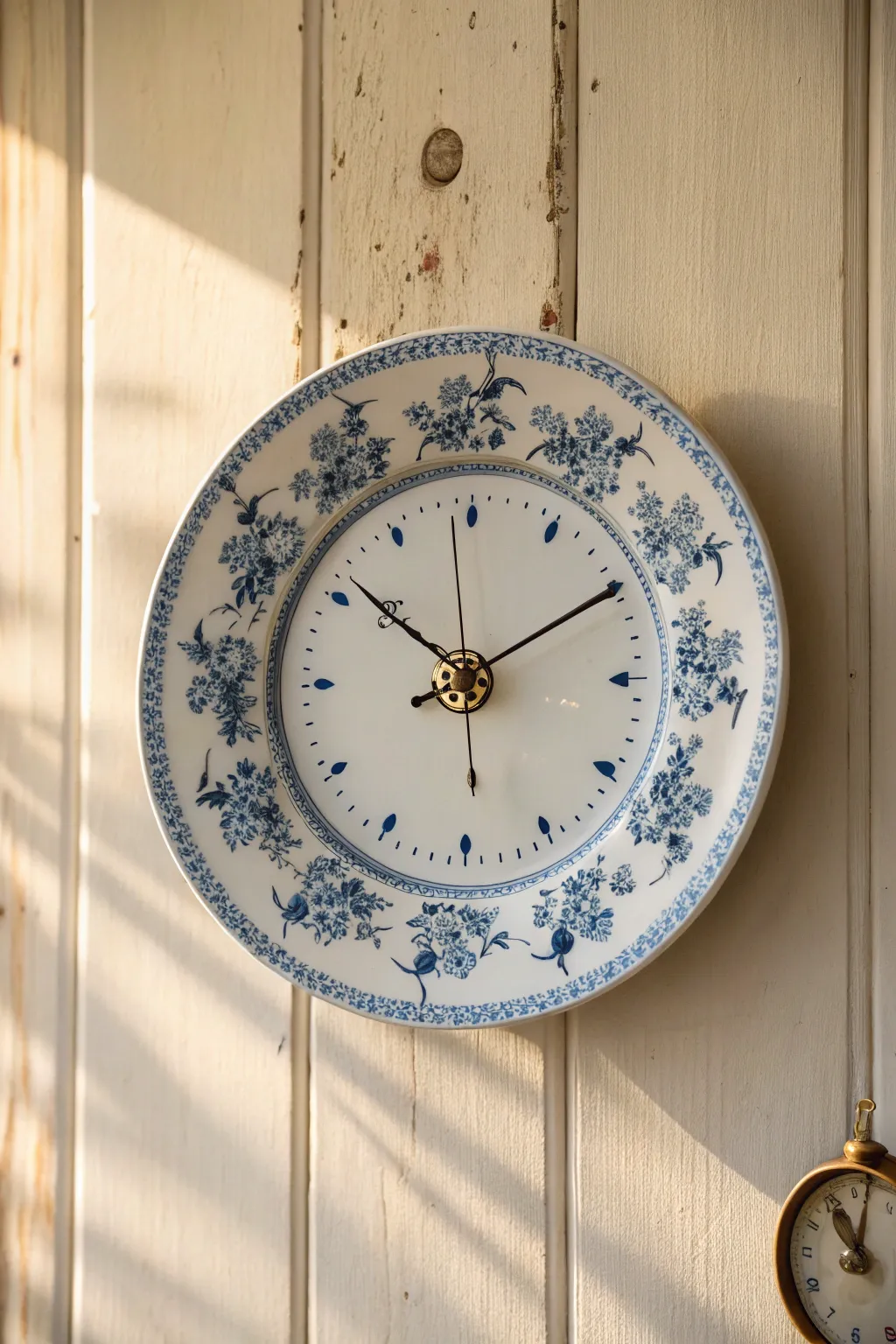 Turn a vintage china plate into a minimalist wall clock that keeps the pattern center stage.