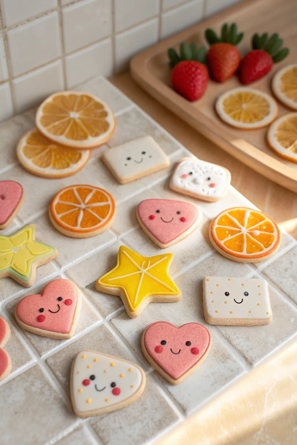 Pastel air dry clay fridge magnets in a neat grid, minimal, cute, and easy to DIY