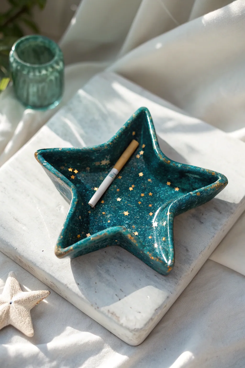 Star-shaped speckled clay ashtray with a vibrant glaze and minimalist Scandinavian-boho vibe