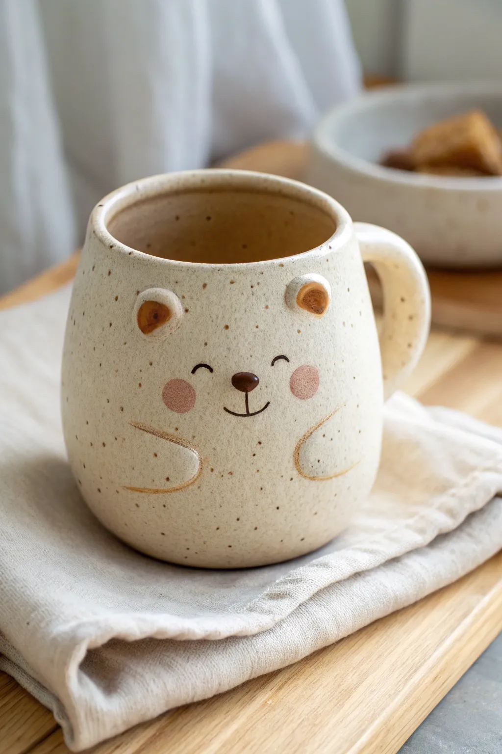 A cozy bear hug cup with tiny paws, perfect for sweet tea moments and cute clay inspo