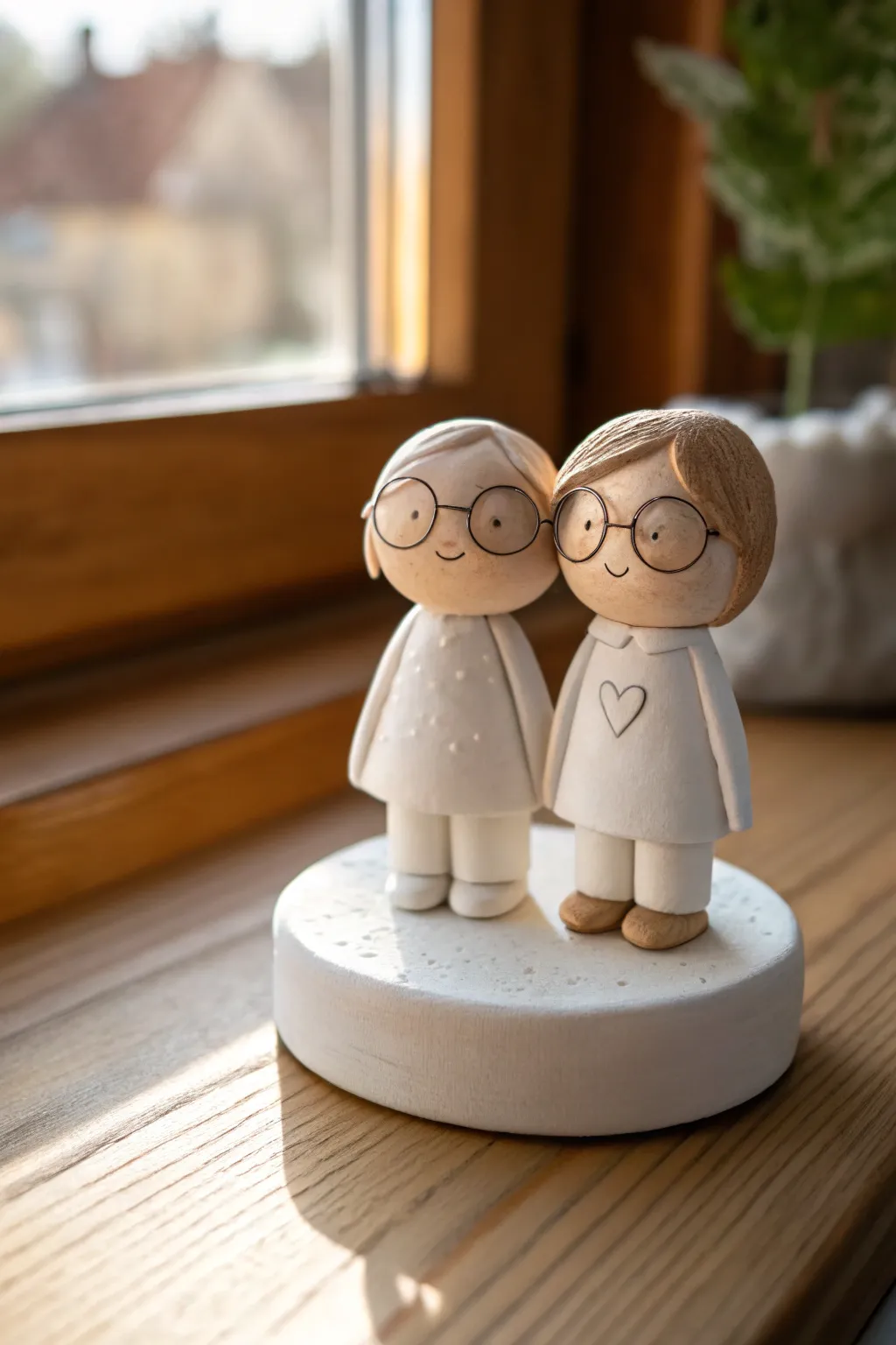 Sweet mini-me couple figurines in minimalist clay, a heartfelt handmade gift for him.