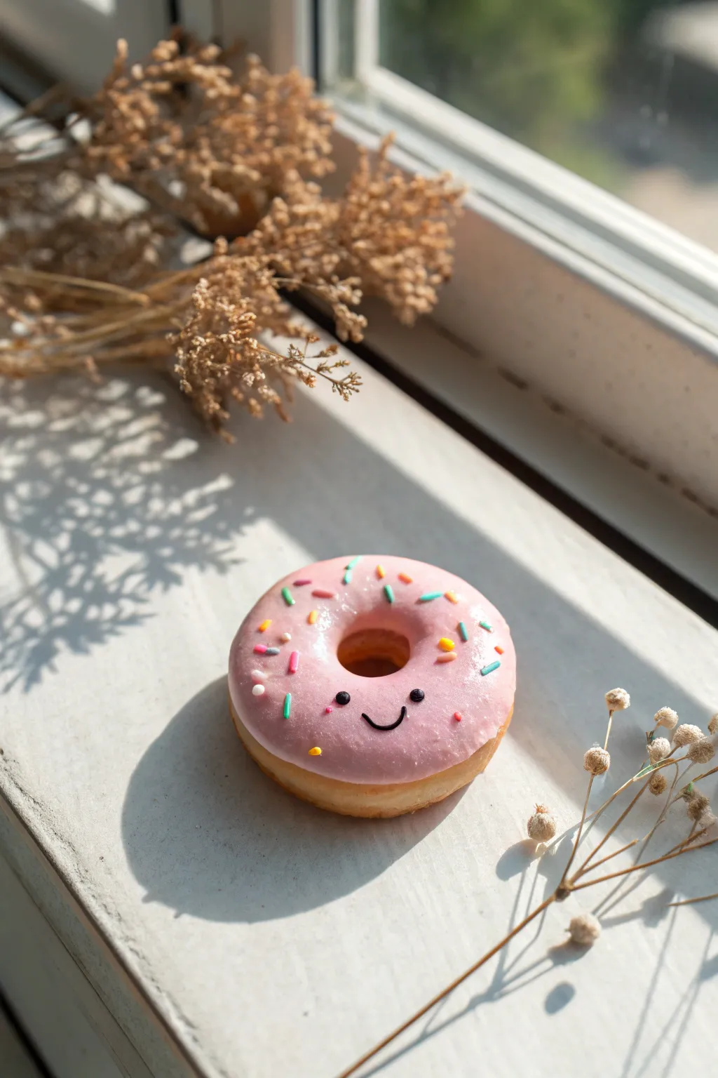 Sprinkle Donut Cuties: a pastel clay donut magnet with tiny smile and sprinkles, sweet and simple.