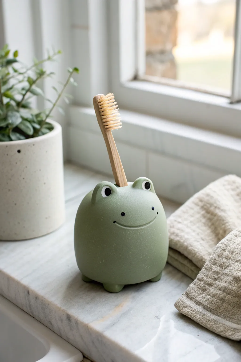 Make mornings sweeter with a chubby frog clay buddy that holds your toothbrush with charm.