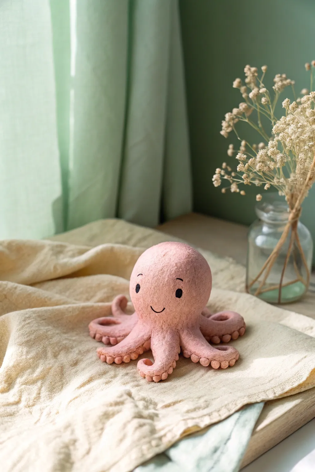 Make this tiny smiling clay octopus in minutes, a pastel cute idea for minimalist pottery lovers.