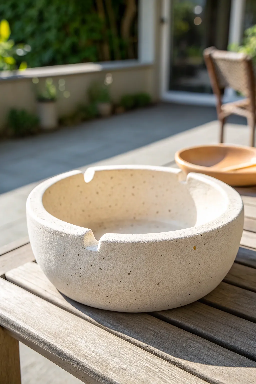 Deep bowl clay ashtray with tall sides and wide rests, made for breezy patio moments