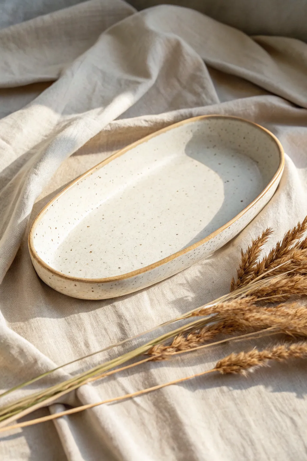 Minimal oval trinket tray with draped edges, perfect for rings and everyday treasures.