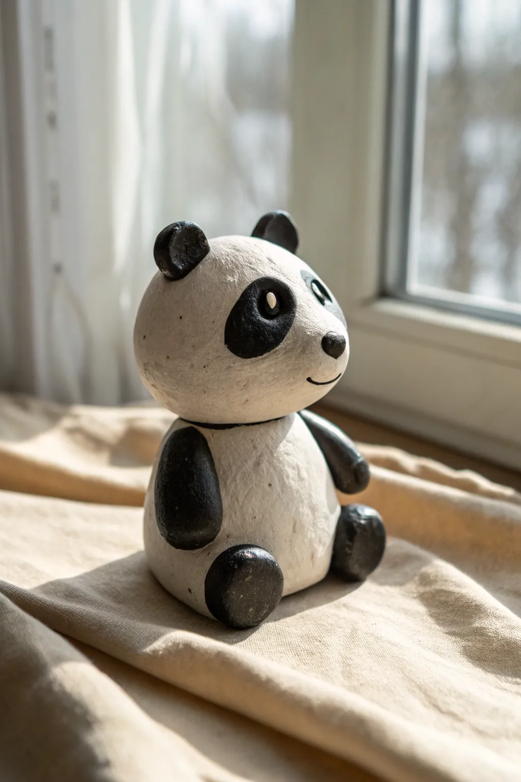 Simple panda clay bobblehead with a cute wobble vibe, minimalist, cozy, and beginner-friendly.