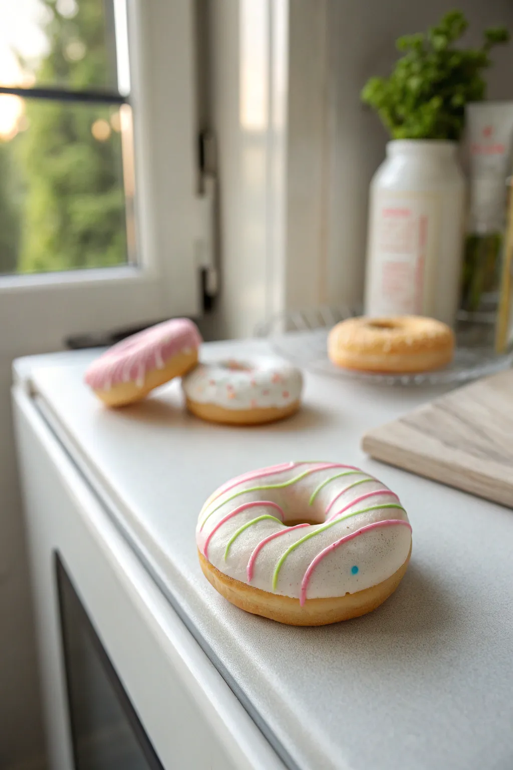 Sweet donut ring magnets in soft pastels, minimalist styling, and cozy handmade bakery charm