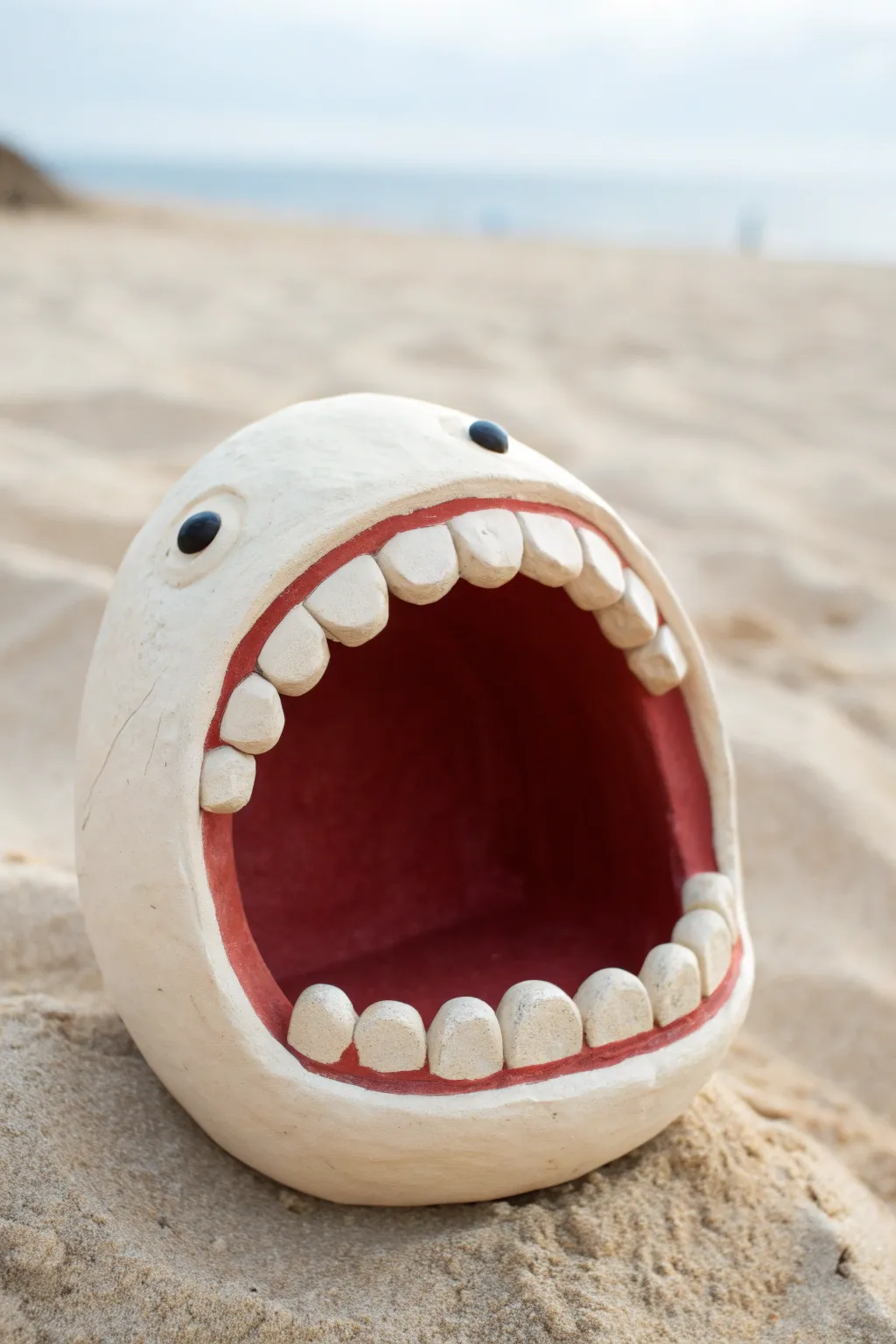 Simple pinch-pot mouth monster with bold inner color and chunky teeth, perfect for beginners.