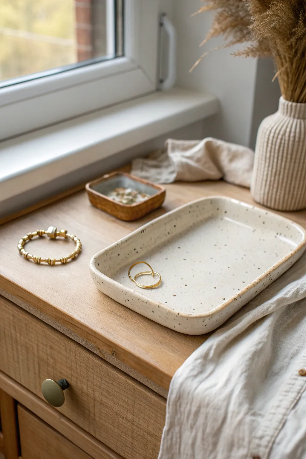 Simple slab tray with a matte glaze, perfect for keys, jewelry, and everyday tiny essentials