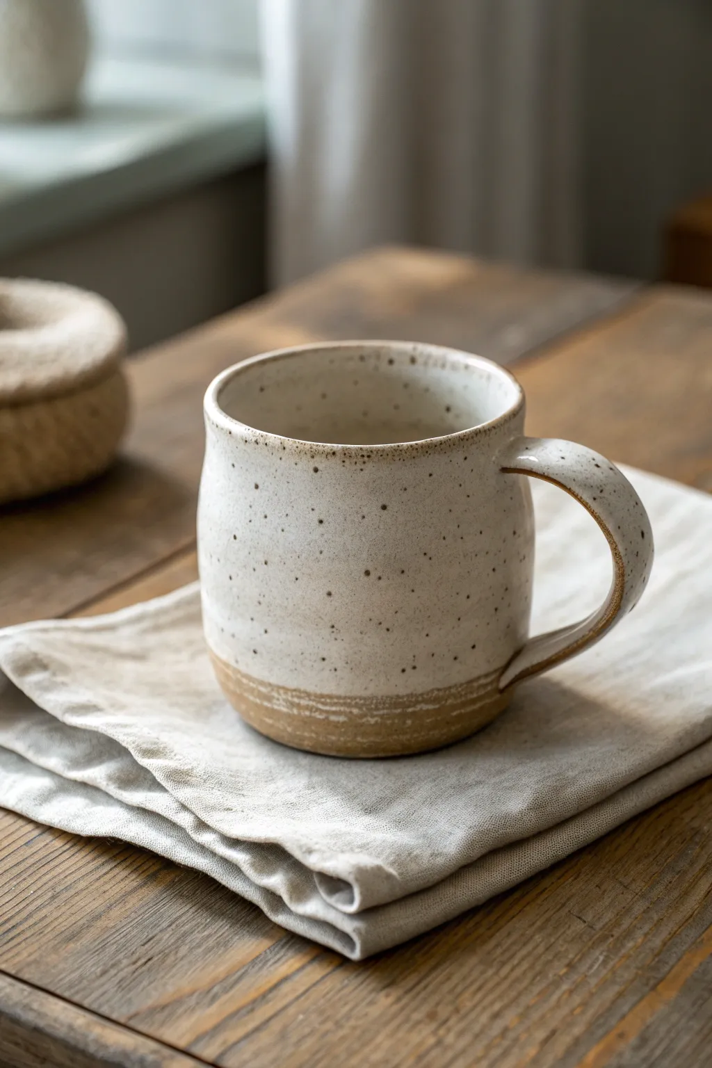 A cozy pinch pot mug with a chunky handle, perfect for warm tea and slow mornings.