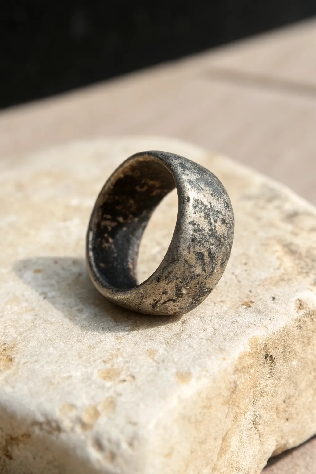 Chunky distressed clay signet ring with oxidized patina for a minimalist grunge-boho look