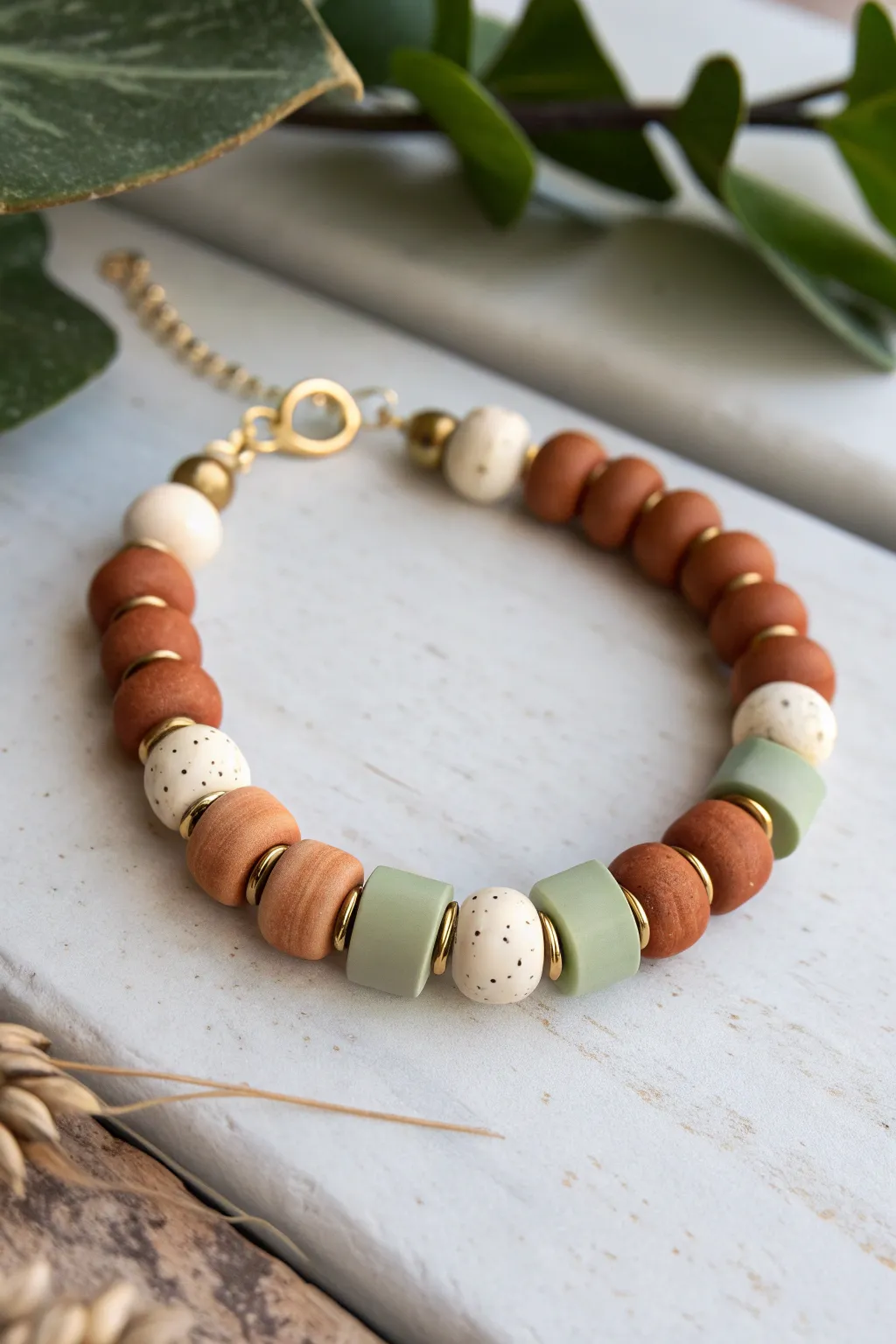 Simple chunky color-block clay bead bracelet with tiny spacers for a clean, kid-friendly look