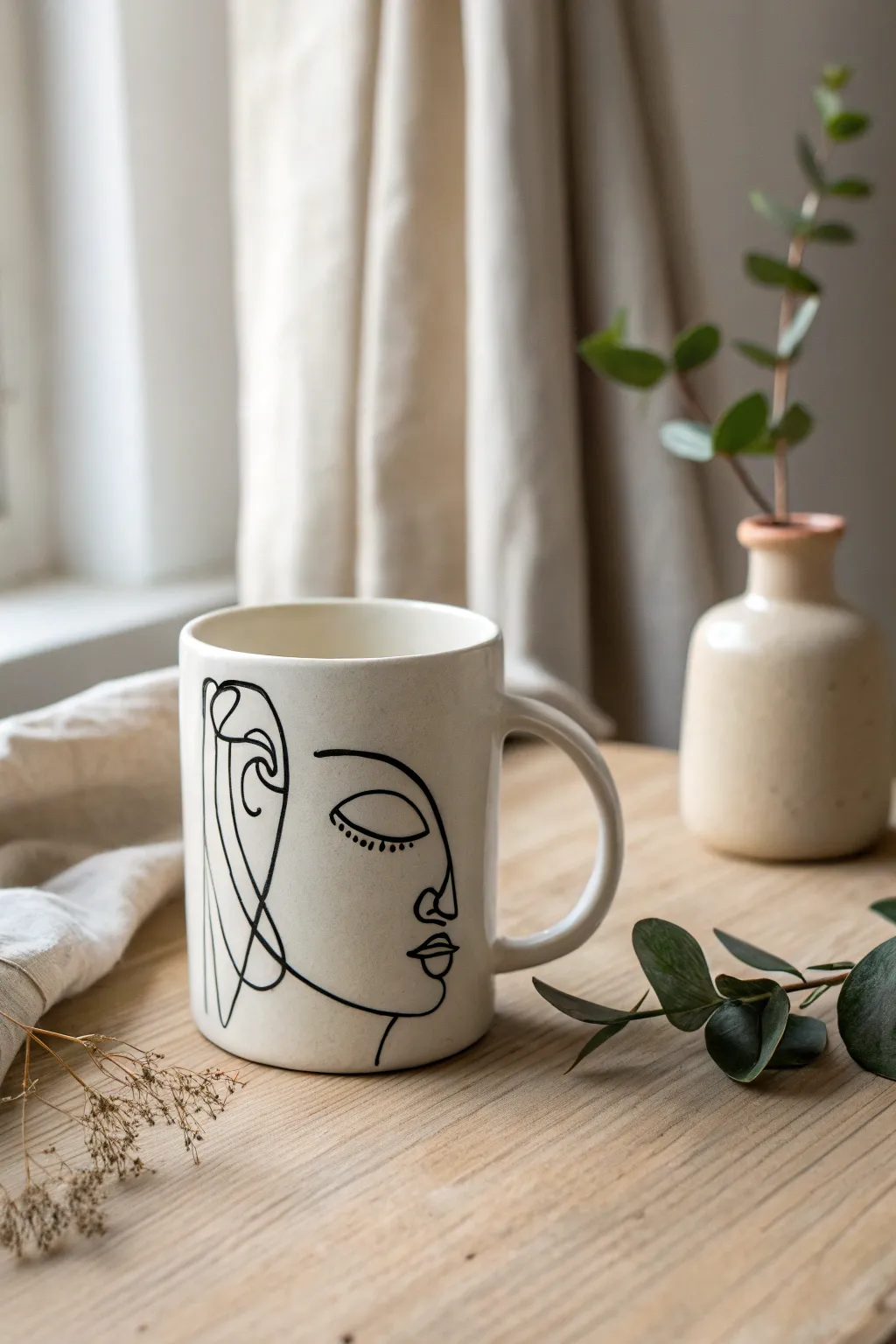 Minimalist line-art face mug for an instant modern look, simple to paint and so chic