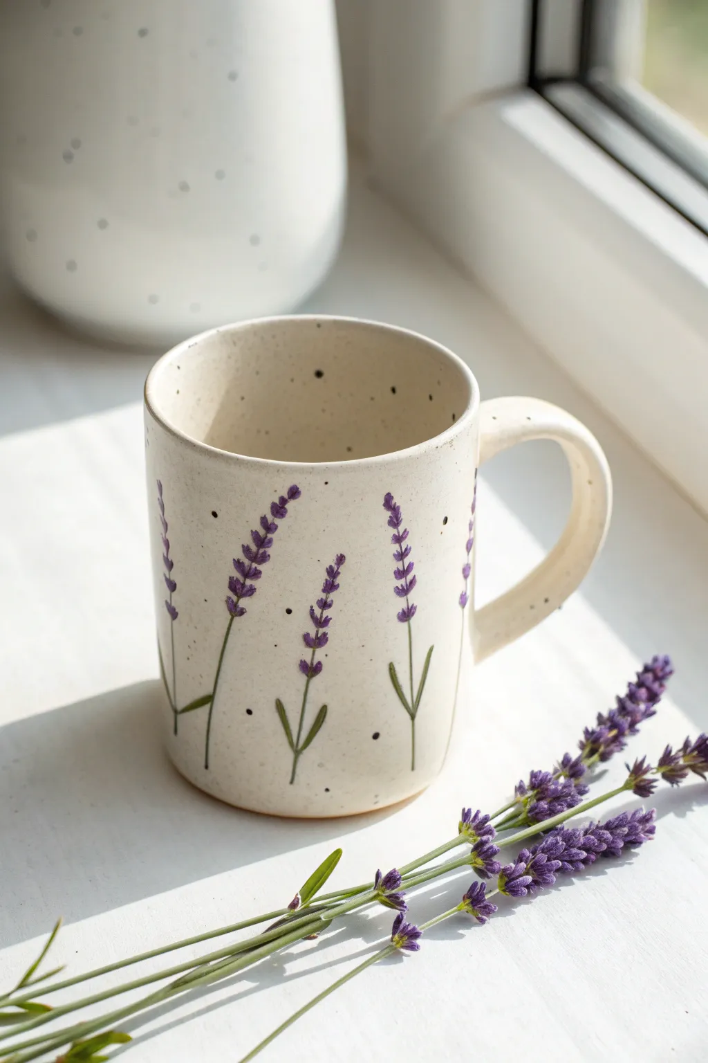Minimal lavender dot-stem mug painting: simple, modern, and perfectly feminine for spring.
