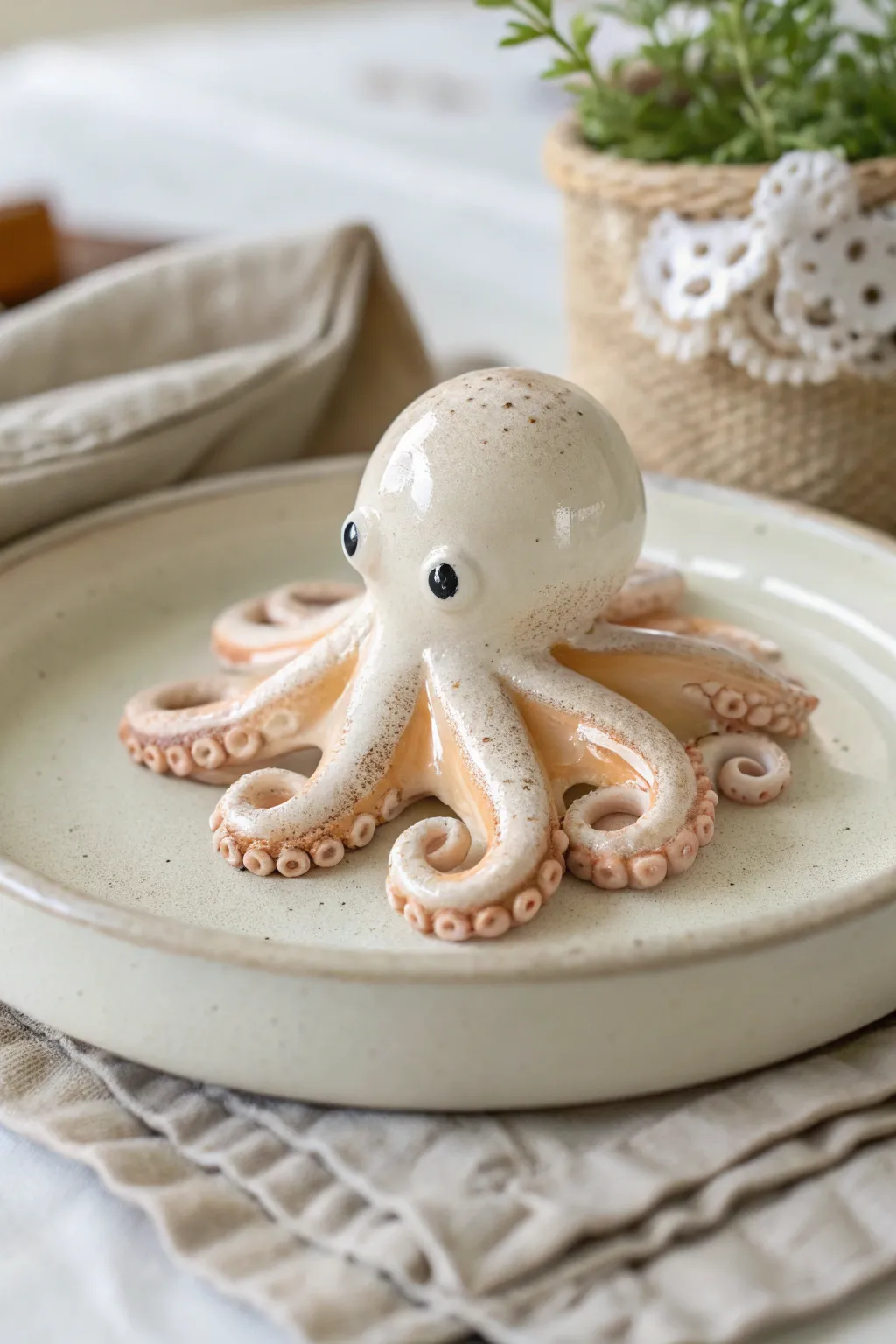 Chubby no-carve octopus with pressed-on tentacles and a silky satin glaze, super beginner-friendly.